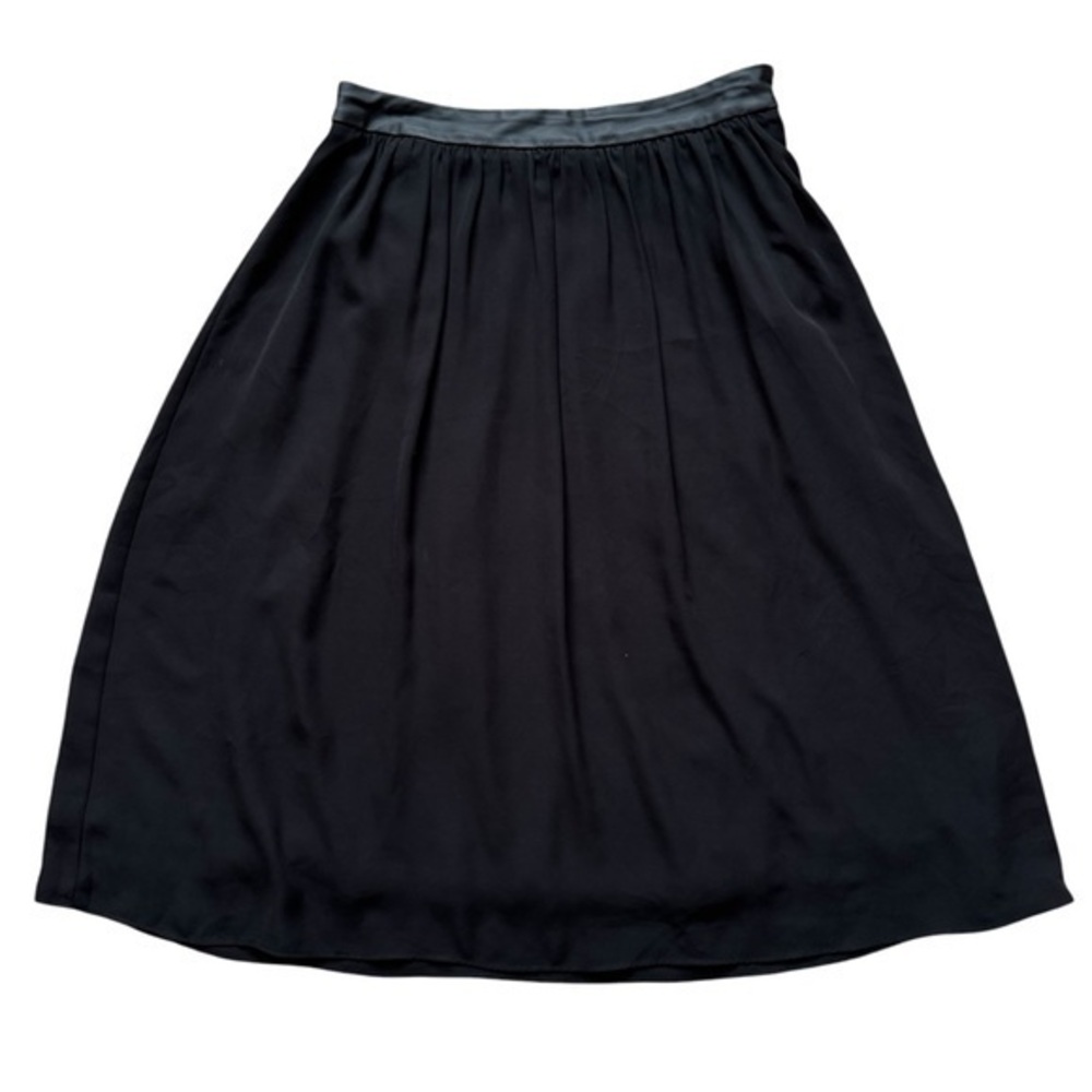Express Black Pleated Full Circle Midi Skirt with Faux Leather Waistband…